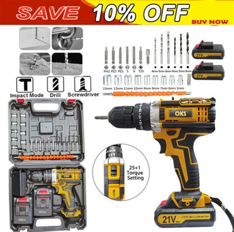 21v Cordless Hammer Drill Set Electric Impact Driver Screwdriver 2