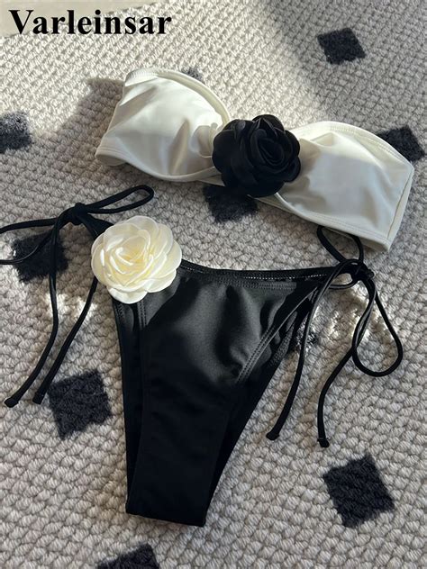 Bikini Sin Tirantes Con Flores En D Para Mujer Traje De Ba O Femenino Conjunto De