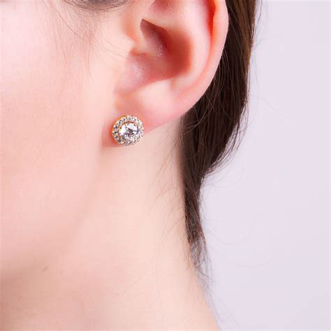 Eternity 2ct White Sapphire Halo 18ct Gold Vermeil Stud Earrings Jian