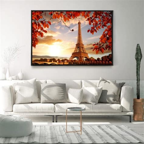 Quadro Decorativo Horizontal Eiffel Tower França Com Moldura E Sem