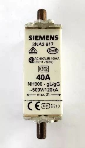 Fusível Siemens Nh 000 40a 3na3 817 MercadoLivre