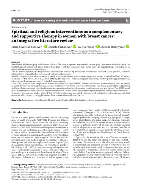 Pdf Spiritual And Religious Interventions As A Complementary And