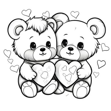 Happy Valentines Day Cute Baby Teddy Bears In Big Heart Sketch For