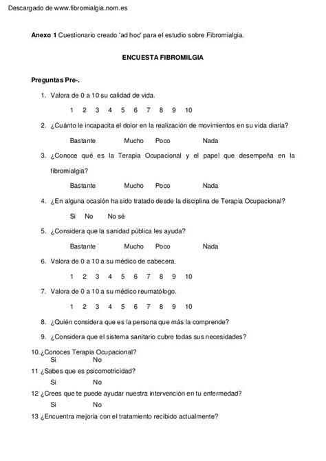 Anexo 1 Cuestionario Creado Ad Hoc Para El Estudio Sobre Fibromialgia