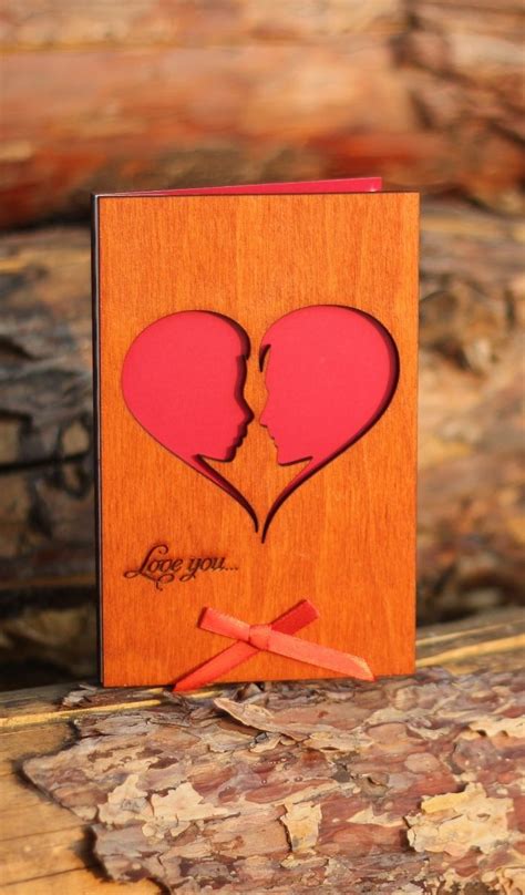 Valentine Day Romantic I Love You Wood Card Special Wooden Etsy