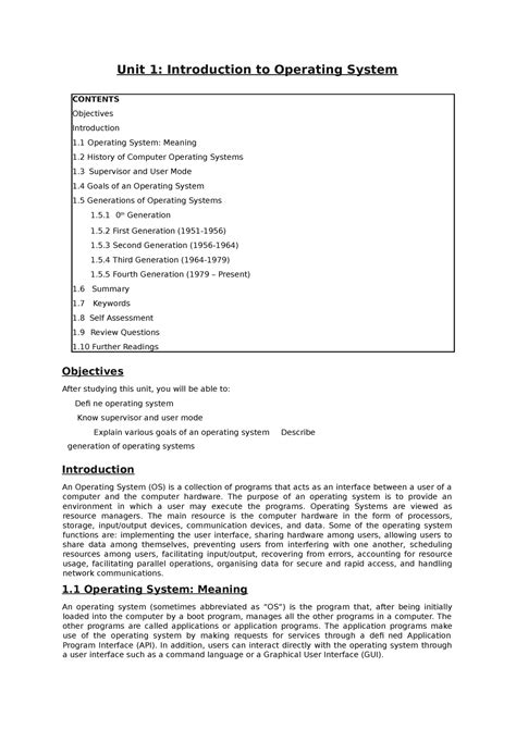 Os 1 Os Notes Unit 1 Introduction To Operating System Contents