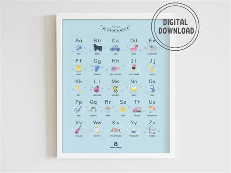 Alphabet Chart Blue, PRINTABLE Educational Poster, DIGITAL DOWNLOAD ...