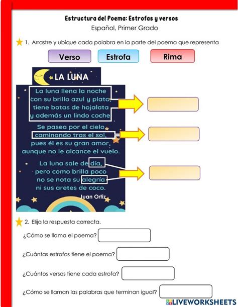 Estructura Del Poema Estrofas Y Versos Worksheet Estrofas Y Versos