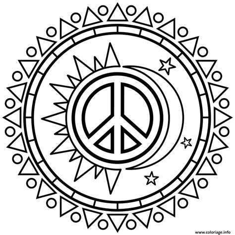 Coloriage Soleil Lune Avec Symbole De La Paix Peace JeColorie