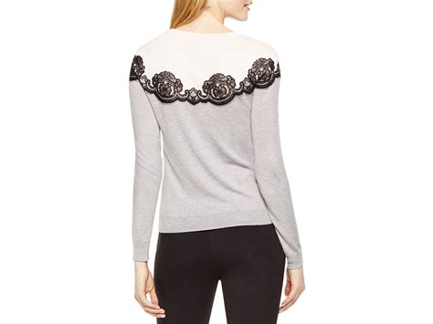 Lyst Vince Camuto Lace Applique Color Block Sweater In Gray