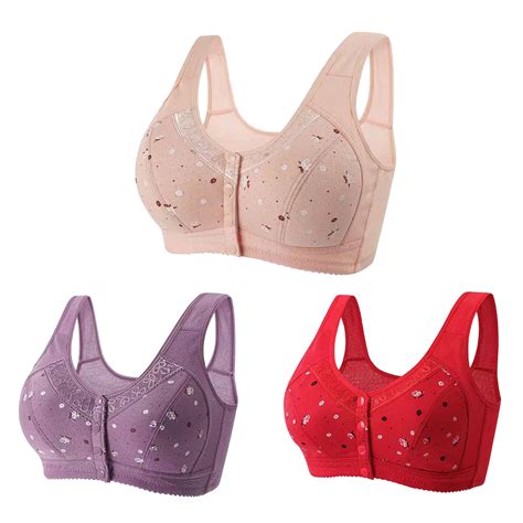 Dodadawanj 3 Pack Front Closure Bras For Women 2024 Plus Size Bra Wireless Bras Comfort