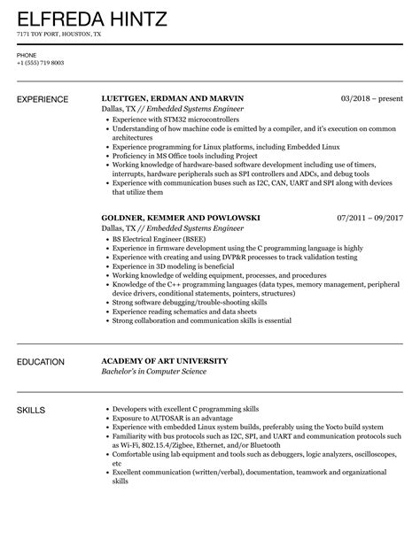 Embedded Systems Engineer Resume Samples Velvet Jobs