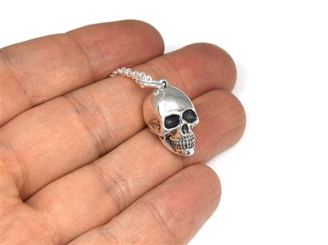 Sterling Silver Human Skull Necklace Memento Mori Jewelry Etsy