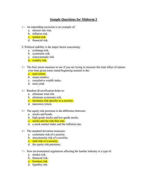 Sample Questions For Midterm 2