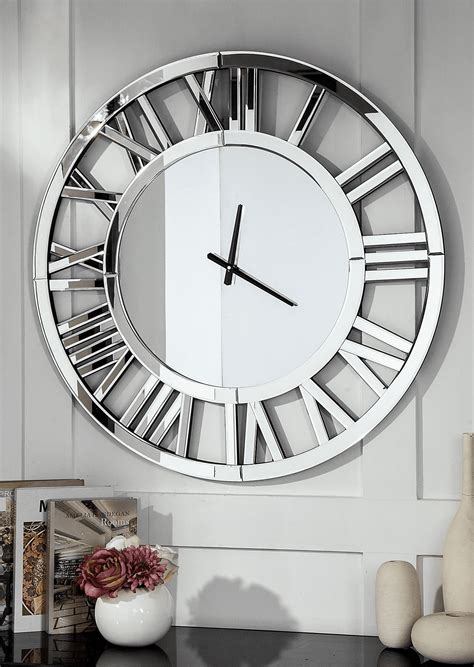 Round Mirror Wall Clock - 32" Modern Large Clocks Mirrored Wall Decor ...