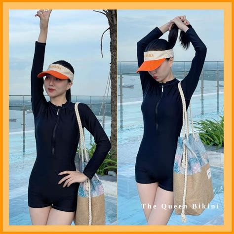 Size S XL Bikini liền thân đồ bơi nữ đi biển mảnh dây khóa kéo kín đáo tôn dáng gợi cảm