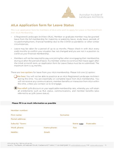 Fillable Online AILA Application Form For Leave Status Fax Email Print