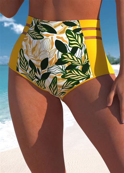 ROTITA Mesh Yellow Leaf Print Bikini Top Rotita USD 18 98