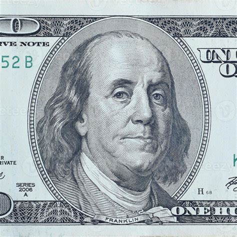 Portrait Of Us President Benjamin Franklin On 100 Dollars Banknote