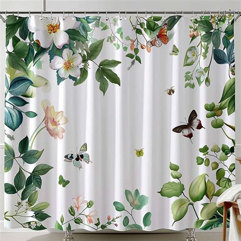 Enchanting Floral Butterfly Shower Curtain Artistic Design With Green