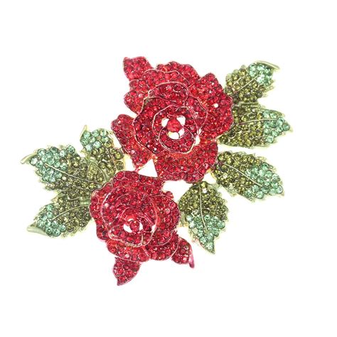 Broche De Rosa De Cristal Rojo Ostentoso De 70 Mm Para Mujer Alfiler