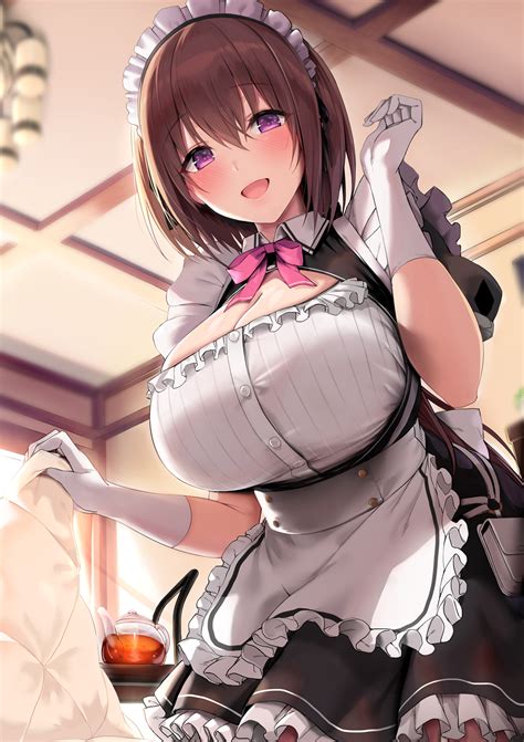 Blue Gk Big Boobs Short Hair Brunette Anime Anime Girls Maid