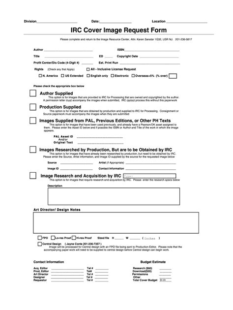 Fillable Online Irc Cover Image Request Form Pearson Fax Email Print