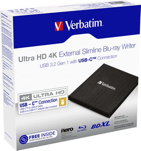 Внешний тонкий пишущий Blu-ray-привод Ultra HD 4K | Воспроизведение 4K ...