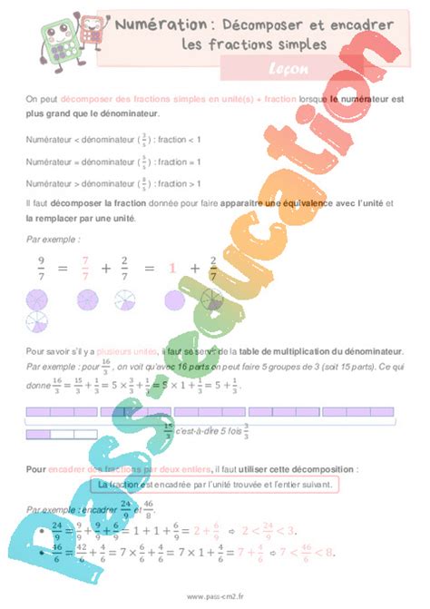 D Composer Et Encadrer Les Fractions Simples Le On De Num Ration Pour