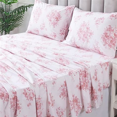 Amazon FADFAY Twin Sheet Set 100 Cotton Pink Rose Floral Bed