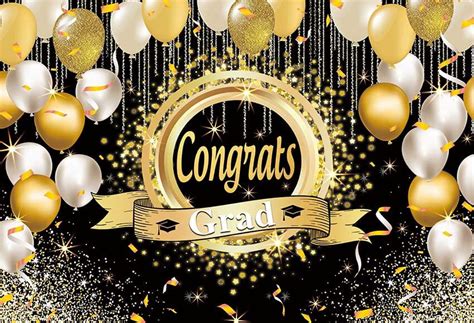 Graduation Backdrop Congrats Grad Gold Glitter Balloon Champagne Party