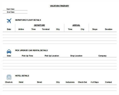 Trip Planner Template Excel