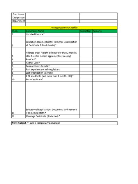 Joining Document Checklist | PDF