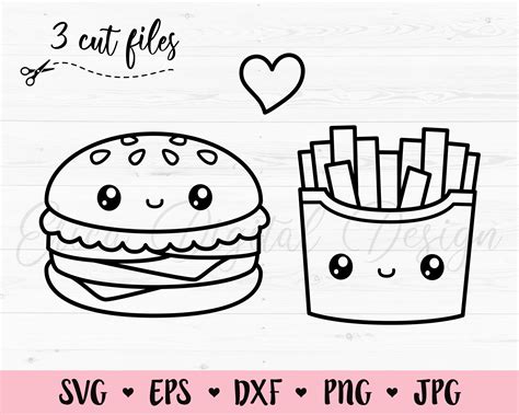 Hamburger And French Fries Svg Cut Files Kawaii Food Perfect Etsy