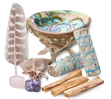 Home Cleansing Smudging Kit With White Sage Palo Santo Abalone