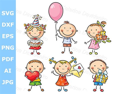 Happy Cartoon Kids Birthday Clipart, Little Children With Birthday ...