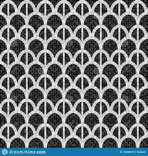 Black And White Arch Mosaic Seamless Pattern In Antique Roman Style