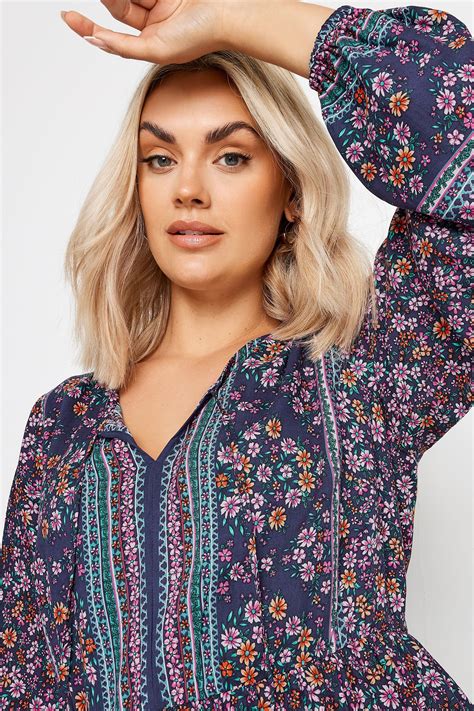 Yours Plus Size Navy Blue Floral Print Smock Dress Yours Clothing