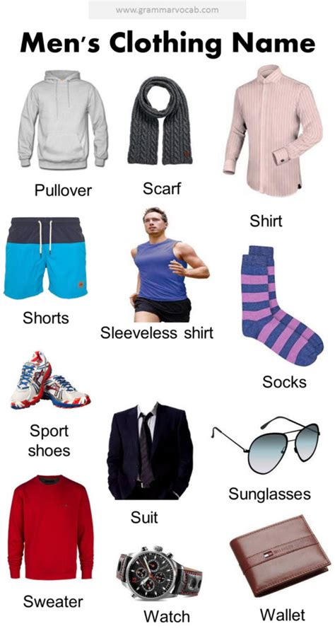 Men's Clothing Name - Names of Clothes with Pictures | PDF - GrammarVocab