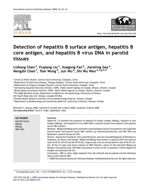 Detection Of Hepatitis B Surface Antigen Hepatitis B Core Antigen And