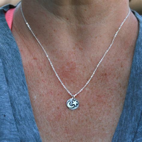 Sterling Silver Necklace Celestial Moon And Star Etsy