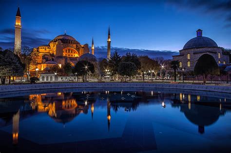 Hagia Sophia Ayasofya Istanbul Mosque Night Reflection