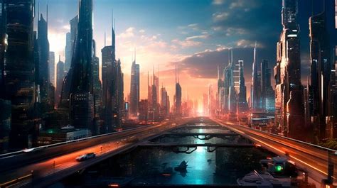 Premium AI Image | Futuristic city with sleek buildings anime art ...