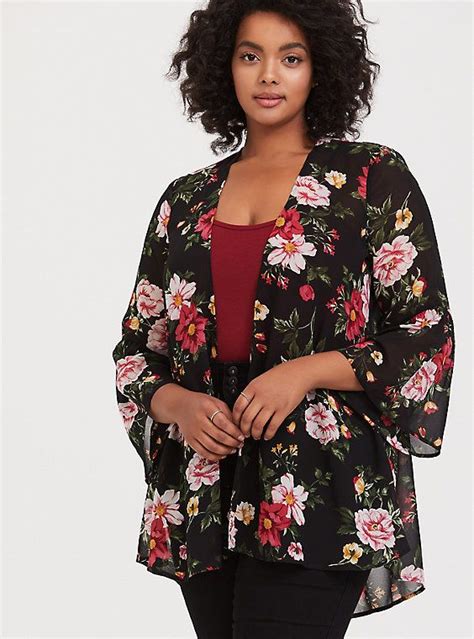 Black Floral Chiffon Kimono Chiffon Kimono Plus Size Kimono Kimono