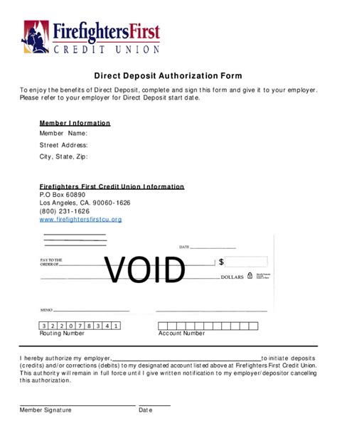 Fillable Online Direct Deposit Form Firefighters First Credit Union