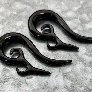 Pair Of Black Tribal L Surgical Steel Hanging Tapers Expanders