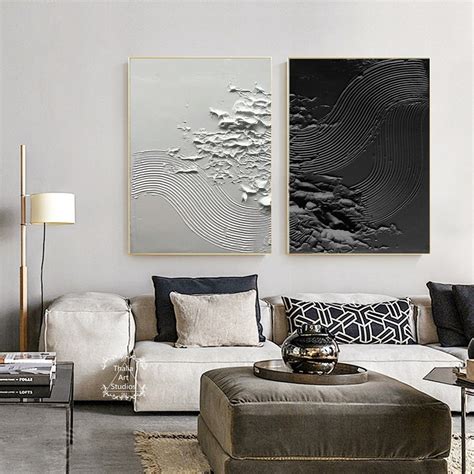 Black and White Abstract Abstract Paintings Set of 2 Black and - Etsy