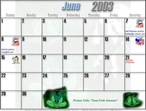 Tiny Toons 2003 Printable Calendar