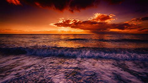 Wallpaper Sunlight Sunset Sea Shore Reflection Sky Clouds