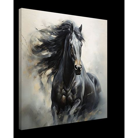 Black Stallion Horse Artistic Painting Print on Slim Canvas, Horse ...